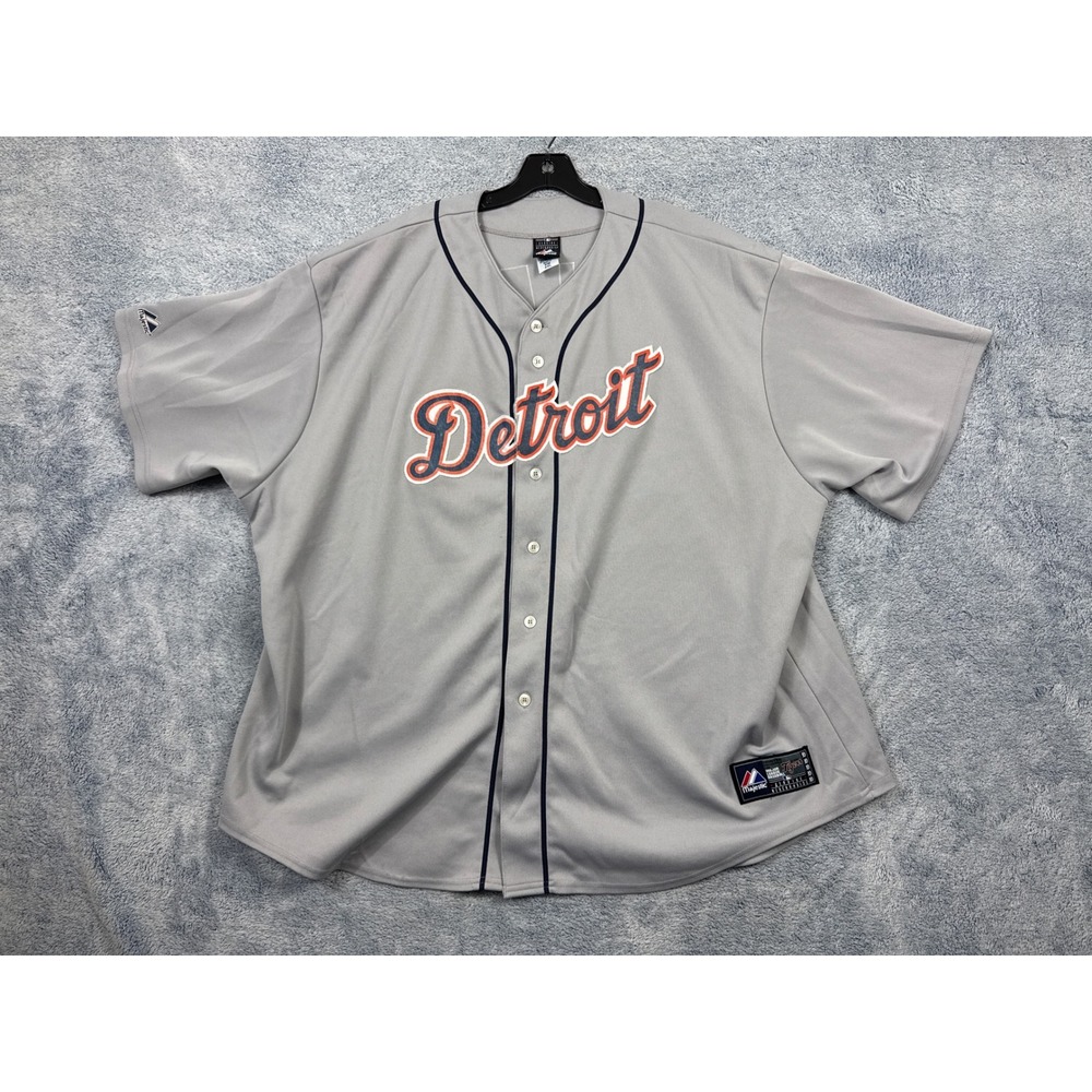 Majestic Mens 4XL Grey Detroit Tigers Prince Fielder 28 Baseball Jersey MLB
